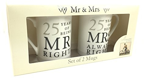 ukgiftstoreonline 25th Silver Wedding Pair of Mugs by
