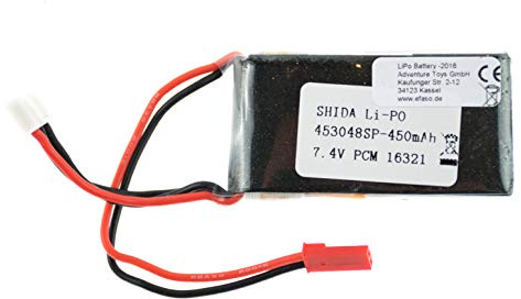 EFASO Akku 2S 7,4V 450 mAh Lipo Akkuppack JST Stecker 7,4 V Akkublock Ersatzbatterie RC Akku 56x30x9 mm