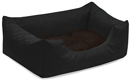 BedDog Hundebett Mimi, Hundesofa aus Cordura, Microfaser-Velours, waschbares Hundebett Vier-eckig mit Rand, Hundekissen für drinnen, draußen, S, schwarz-braun