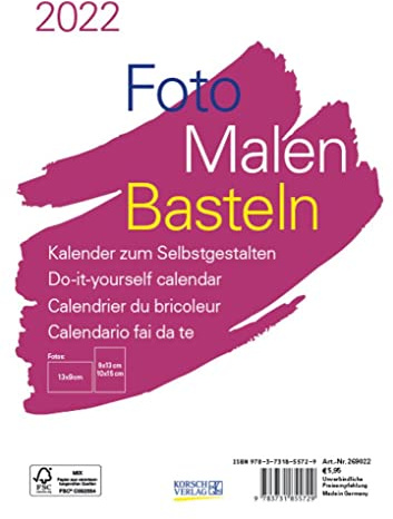 Foto-Malen-Basteln Bastelkalender A5 weiß 2022: Fotokalender zum Selbstgestalten. Aufstellbarer do-it-yourself Kalender mit festem Fotokarton.