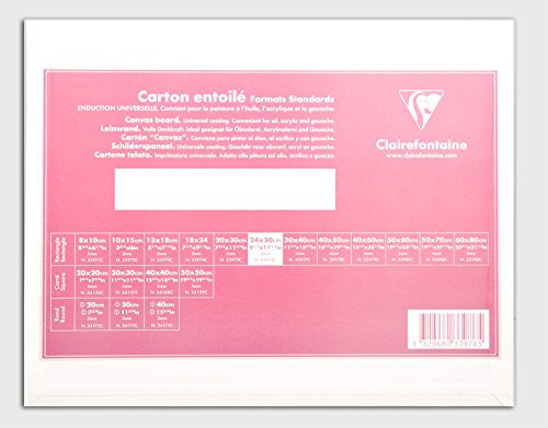 Clairefontaine 33976C - Un carton à peindre avec enduction blanche 24x30 cm (format standard), épaisseur 3mm, toilé blanc