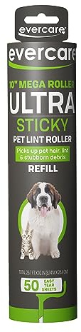 Evercare 10-Inch Mega All-Purpose Pet Hair Lint Roller Refill, 50 Sheets – Sticky Roller for Pet Hair, Cat & Dog Hair Remover, Lint Remover, Pet Hair Remover for Furniture, Clothing & Cars