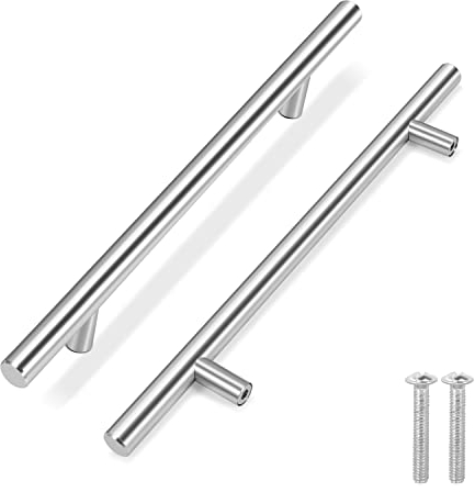 Flexzion 10 Pack Kitchen Cabinet Handles Silver Drawer Pulls 12 inch, 7.5 inch Hole Center, Stainless Steel T Bar with Satin Brushed Nickel, Hardware for Kitchen Cupboard Door Bathroom Furniture