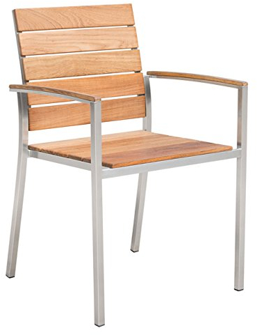 OUTLIV. Stapelsessel Pamplona Edelstahl Teak, Wetterfest, stapelbar, robust, für Balkon und Garten, hochwertig, pflegeleicht, 56x55x85 cm, Natur