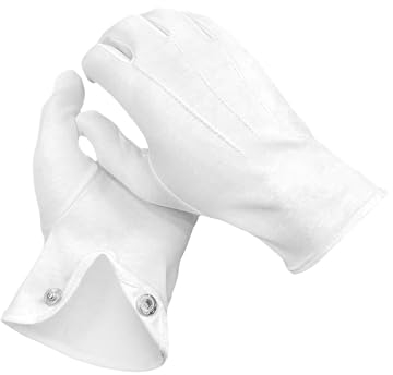 THE MASONIC COLLECTION Weiße Baumwollhandschuhe für Herren – Weich und leicht – Waschbares und wiederverwendbares Material – Druckknopfverschluss – Freimaurer-Geschenkaccessoire für Männer