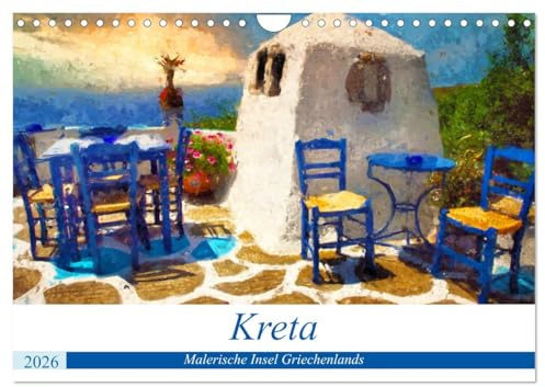 Kreta - Malerische Insel Griechenlands (Wandkalender 2026 DIN A4 quer), CALVENDO Monatskalender: Rundreise über die griechische Insel Kreta gemalt in Acrylfarben (CALVENDO Orte)