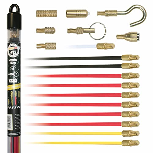 Klein Tools Super Rod CRSD Super Deluxe Set, 10m/32ft Cable Installation Kit, 7 Attachments, Adoxim 5 Material, Glossy Finish, Black