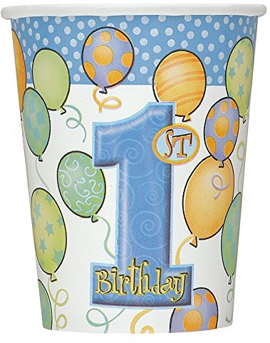 Unique Party 23946 - 9oz Blue Balloons 1st Birthday Paper Cups, Pack of 8