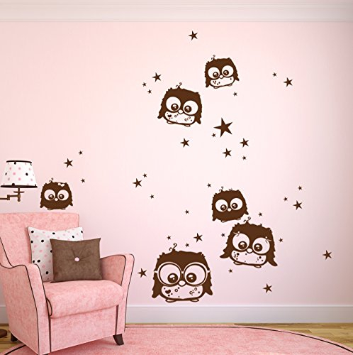 Eulenwandtattoo Eulen Family mit Sternen Eule Wandtattoo Eulen Eulentattoo M1130 (schwarz)