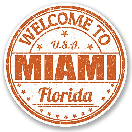 Vinyl-Aufkleber für Fahrrad, Laptop, Auto, Reisegepäck, 10 cm, Miami Florida, USA, 10 x 10 cm, 2 Stück