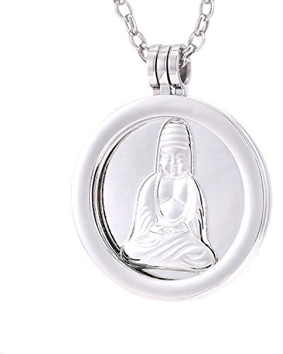 Morella Damen Halskette 70 cm Edelstahl und Anhänger mit Coin Buddha Silber 33 mm im Schmuckbeutel