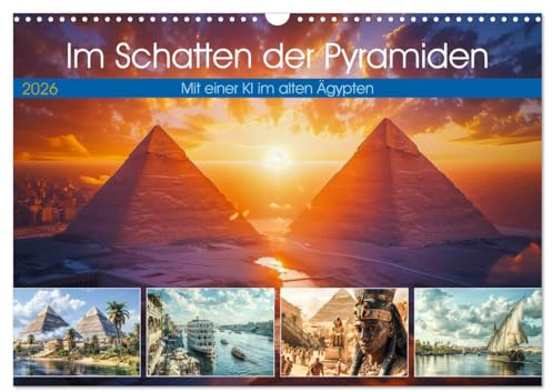 Im Schatten der Pyramiden (Wandkalender 2026 DIN A3 quer), CALVENDO Monatskalender: Lasst uns auf den Flügeln des Horus fliegen, unsere Herzen mit dem ... dem Nil erstrahlen lassen. (CALVENDO Orte)