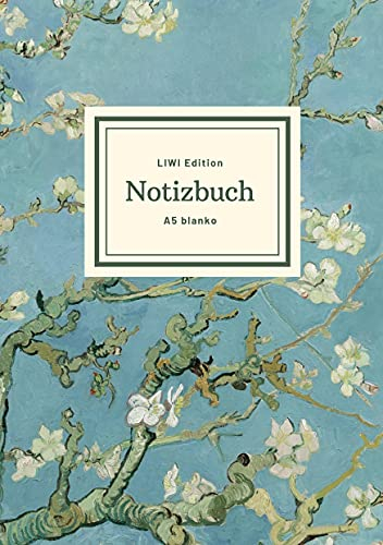 Notizbuch schön gestaltet mit Leseband - A5 Hardcover blanko - 100 Seiten 90g/m² - Motiv Blühende Mandelbaumzweige, van Gogh - FSC Papier: Notebook ... blanko - Mandelblüten - almond blossom