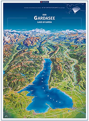 KOMPASS Panorama-Poster Der Gardasee, Lago di Garda: Plano in der Rolle