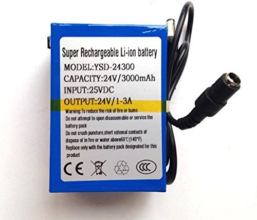 24V DC 60W 72Wh 3000mah Rechargeable Lithium Ion, Li-ion Portable Battery Pack, Power Bank for CCTV Cameras, LED Strip Lights and more. With UK Plug Charger