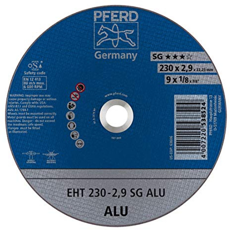 PFERD 538524 Trennscheiben,Leistungs Llinie SG, ALU, Gerade Ausführung EHT, Form 41, 230mm x 2.9mm, 25 Stück farbe