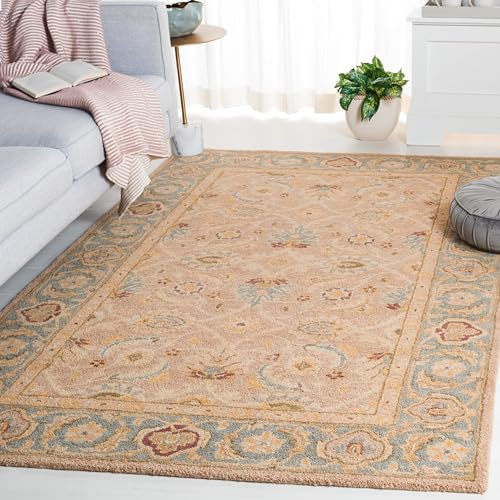 SAFAVIEH Anatolia Collection Accent Rug - 4' x 6', Brown & Blue, Handmade Traditional Oriental Wool, Ideal for High Traffic Areas in Entryway, Living Room, Bedroom (AN549A)