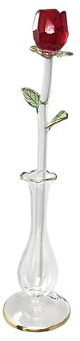 Rose rouge cristal avec bourgeons – I Love You – Chérie, épouse, petite amie – Anniversaire, fête des mères, Noël, anniversaire de mariage – 20,3 cm de hauteur