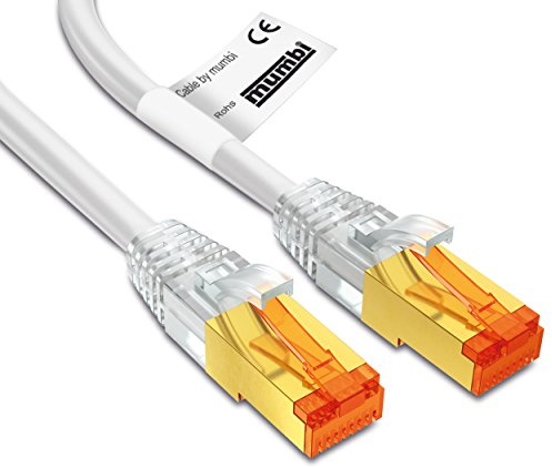 mumbi LAN Kabel 3m CAT 7 Rohkabel Netzwerkkabel S/FTP PimF CAT7 Rohkabel Ethernet Kabel Patchkabel RJ45 3Meter, weiss