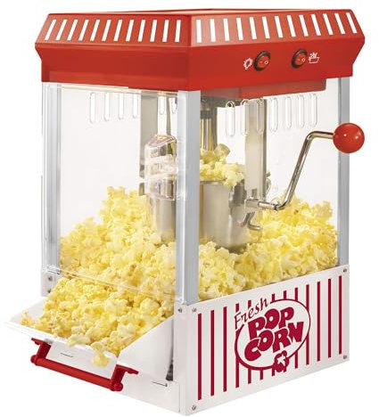 Nostalgia Vintage Table-Top Popcorn Maker, 10 Cups, Hot Air Popcorn Machine with Measuring Cap, Oil Free, White and Red