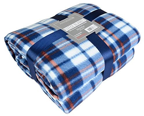 Adore Home Soft and Warm King 200x240cm Tartan Check Printed Fleece Throw for Sofa Bed Travel Car Blanket (Blue Check)