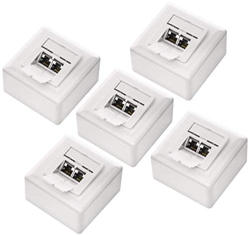 deleyCON 5x CAT 6a Universal Netzwerkdose - 2x RJ45 Port - Geschirmt - Aufputz oder Unterputz - 10 Gigabit Ethernet Netzwerk - EIA/TIA 568A&B - Weiß