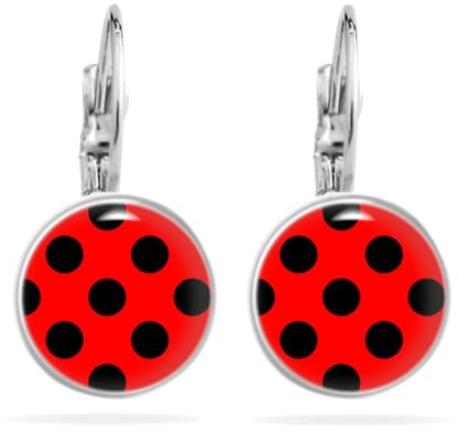 Marienkäfer Ohrringe Polka Dots Schwarz Rot Hängende Ohrstecker Edelstahl Rockabilly Perfekt für Fasching Karneval Ladybug Kostüm für Erwachsene Kinder Mädchen Accessoires