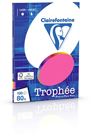 Clairefontaine 4120C - Ries Druckerpapier / Kopierpapier Clairalfa PPP, DIN A4, 80g, 100 Blatt, Neon farbig sortiert, 1 Ries