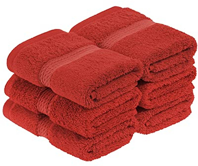Superior Egyptian Cotton Plush & Absorbent, Face Towel Set of 6, Red