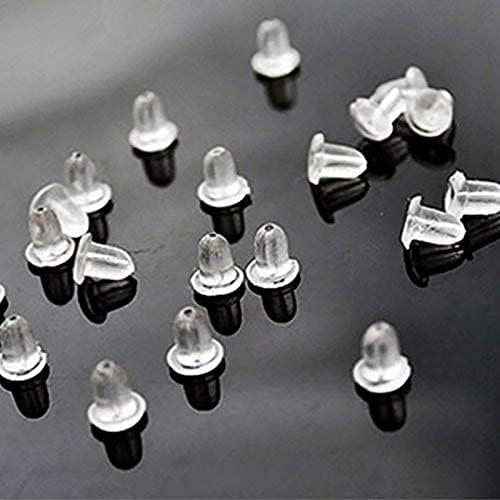 HQ-CLOUD Lot de 200 Poussoir Poussette Embout Clous d'Oreilles apprêt 4mm,Fermoirs attache de Boucles d'Oreilles Silicone,Bouchon pour Boucle d'oreille Clous Transparent