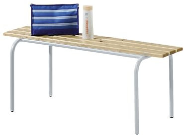 kaiserkraft FRANKEL Banc pour vestiaires empilable | Lattes en Bois Massif Verni incolore | Longueur 1200 mm | piétement Gris Clair