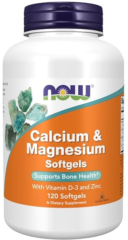 NOW Foods Supplements, Calcium & Magnesium with Vitamin D-3 and Zinc, Supports Bone Health*, 120 Softgels