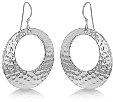 Tuscany Silver Damen Ohrhänger Sterling Silber Rund Geschnitten Gehämmert