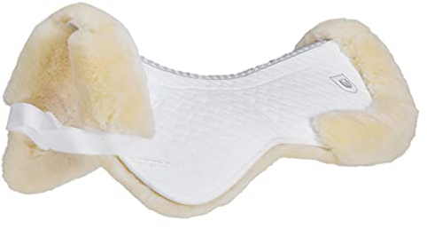 Lammfell Sattelpad Rand Ultra von Christ – Sattelkissen mit Fellrand + Wirbelsäulenfreiheit (kein Fell entlang des Wirbelkanals), Lammfellpad in weiß, schwarz, rot und braun, Größe Pony & Warmblut