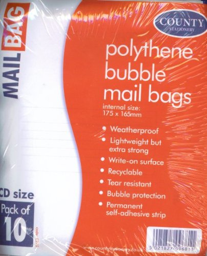 MAIL BAGS - WHITE POLYTHENE BUBBLE ''CD'' SIZE 175 MM X 165 MM PACK OF 10