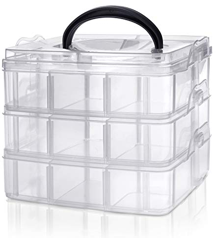 Kurtzy 3-Tier Craft Storage Box with 18 Compartments - Plastic Organiser Box for Medicine, Craft Supplies, Beads, Jewellery, Lego and Hair Accessories