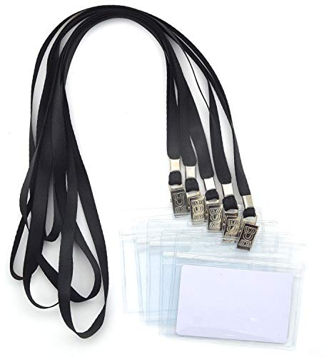 Bird Fiy 50 Pcs Waterproof Type Clear Plastic Horizontal Name Tag Badge Id Card and 50 Pcs Black Nylon Lanyard