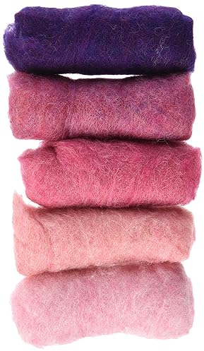 Rayher Hobby Rayher Filzwolle, reine Schurwolle, Vlies, Rosatöne meliert, Set 5 Farben à 20 g, Filzwolle 100 g, 100% Wolle zum Filzen, Märchenwolle, 5363500, Rosa Töne