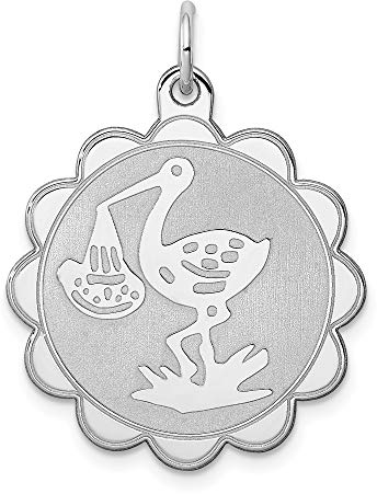 Halskette mit Anhänger aus 925er Sterlingsilber, massiv, poliert, gravierbar, Storch-Scheibe, Maße: 30 x 22 mm breit, Schmuck-Geschenke für Frauen, Metall