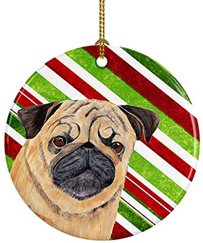 Caroline's Treasures SC9331-CO1 Mops Zuckerstange Urlaub Weihnachten Keramik Ornament, Weihnachtsbaum Dekorationen für Zuhause, hängende Ornament für Weihnachten, Urlaub, Party, Geschenk,