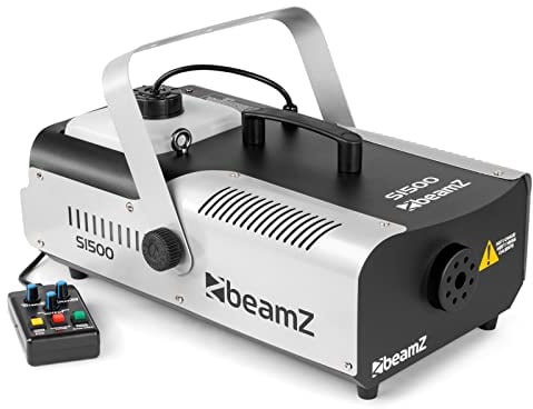 BeamZ S1500 Machine à Fumée 1500 Watts, Télécommande avec Contrôle du Débit et Programmateur, Réservoir 2.5 L, Débit par Minute 295m³, Étrier de Montage, Idéal pour Scène ou Discothèque