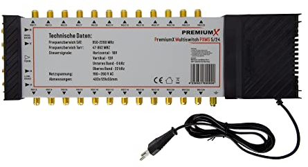 Premium X PXMS 5/24 Multischalter mit Netzteil Multiswitch 1 SAT für 24 Teilnehmer Satverteiler Digital HDTV FullHD 4K UHD 8K