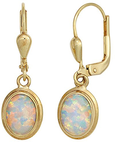 Ohrringe Ohrhänger Boutons mit Opal oval 333 Gold Gelbgold Ohrschmuck Damen