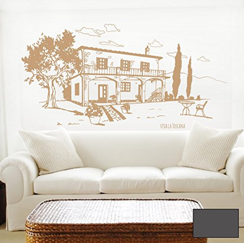 Wandtattoo Wandaufkleber Toscana Toskana Landhaus Italien M1605 - ausgewählte Farbe: *Dunkelgrau* - ausgewählte Größe: *XXL - 200cm breit x 100cm hoch*