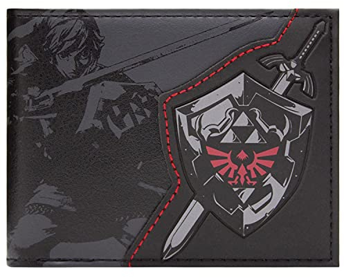 Jakks Pacific Nintendo Legend of Zelda Link Hylian Shield and Master Sword Bi-Fold Wallet, Black