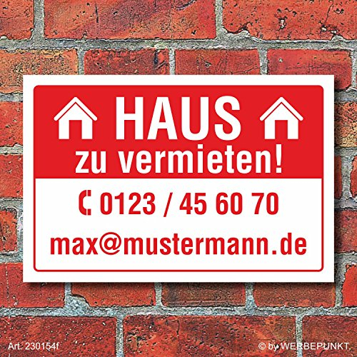 Schild Haus zu vermieten wetterfest 3 mm Alu-Verbund 600 x 400 mm
