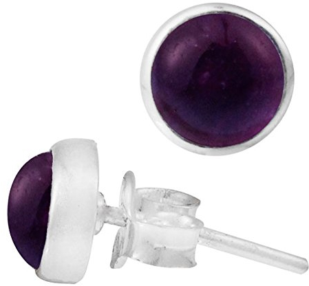 CHICNET Ohrstecker Amethyst lila rund 8 mm 925er Sterling Silber Rand Stein Silberohrstecker