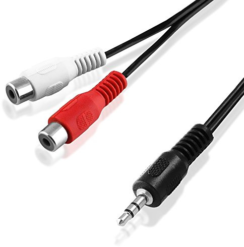 BestPlug 2 Meter Y Audio RCA Aux in Out Kabel Verteiler Splitter Weiche, 2 L-R Cinch Buchse Kupplung weiblich auf 1 3,5mm Stereo Klinke Stecker männlich, Schwarz