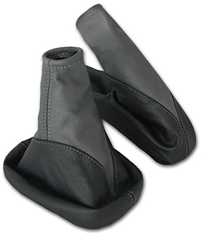 L & P Car Design L&P A106-6 Set Schaltsack Schaltmanschette + Handbremsmanschette 100% Echtleder Leder Schwarz - Grau Ersatzteil für Opel Vectra B