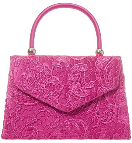 fi9® BNWT Retro Tote Lace Floral Bridal Wedding Evening Handbag Party Purse Clutch Shoulder Hand Bag (Fuchsia Pink)